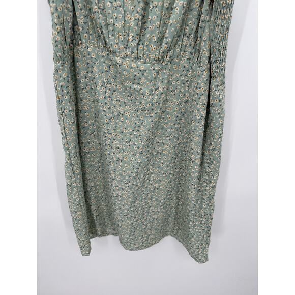 Very J Mint Green Micro Floral Smocked Lined Mini Summer Dress Women's Large NWT - Picture 8 of 9